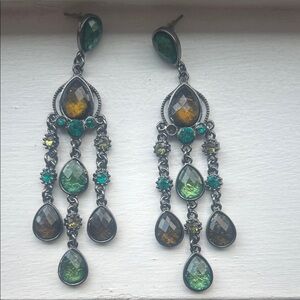 Elegant Green and Gold Chandelier Earrings
